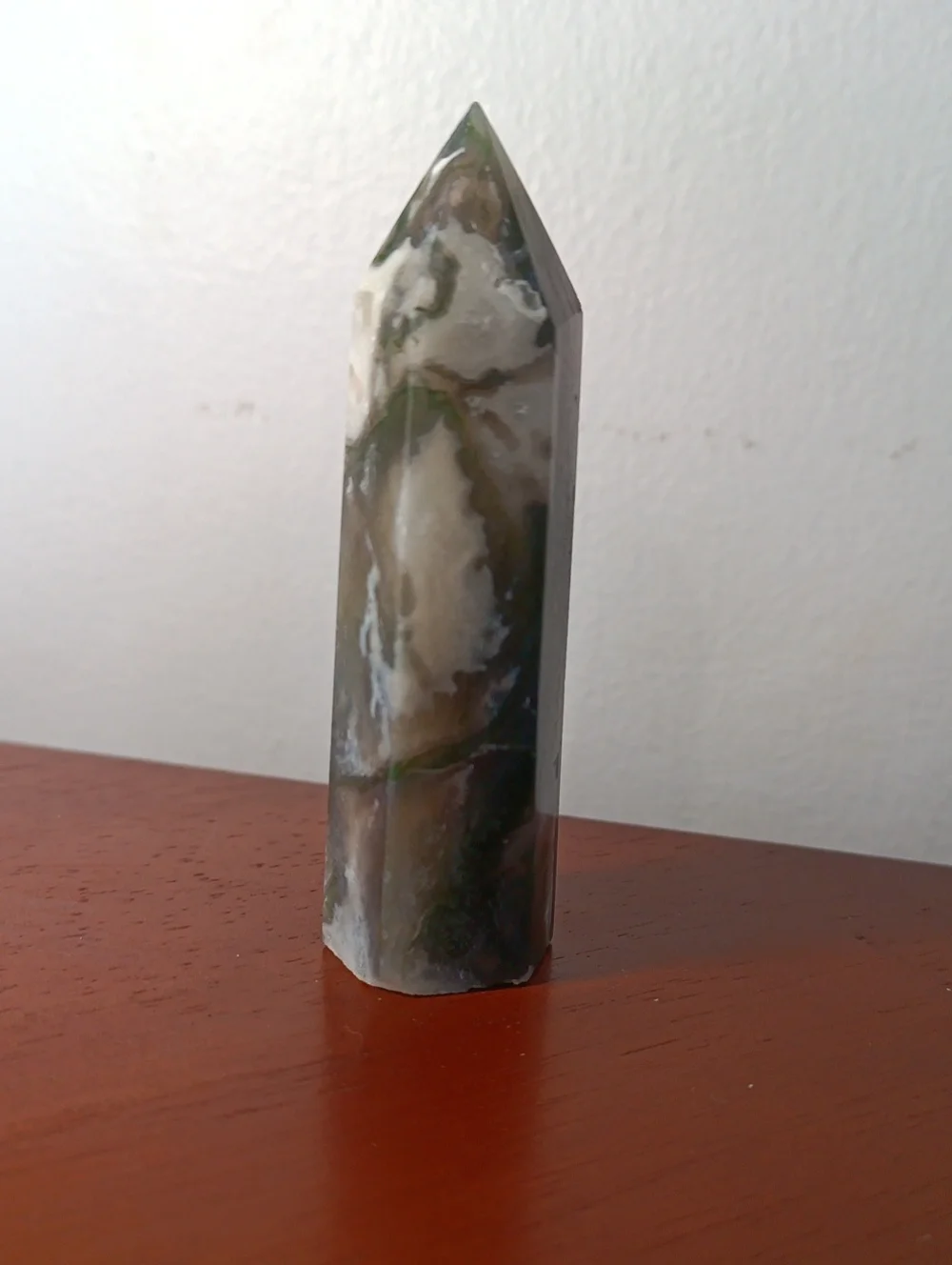 Polished Moss Agate Point Crystal Tower